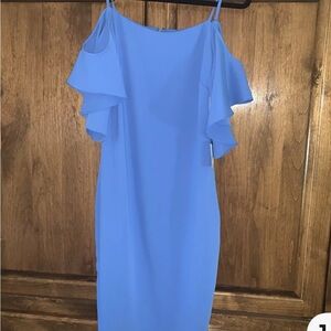 New Laundry vibrant blue open shoulder flounce Women's midi Dress 2 $195